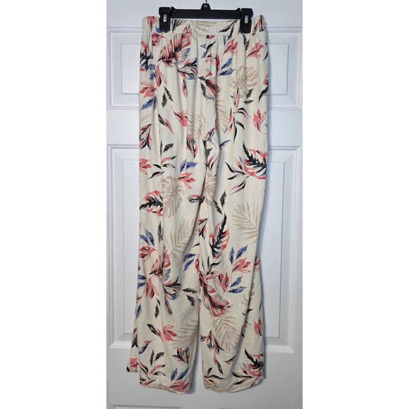 Briggs Linen Blend wide leg floral pants Elastic Waist Women's Boho Small - Picture 3 of 6